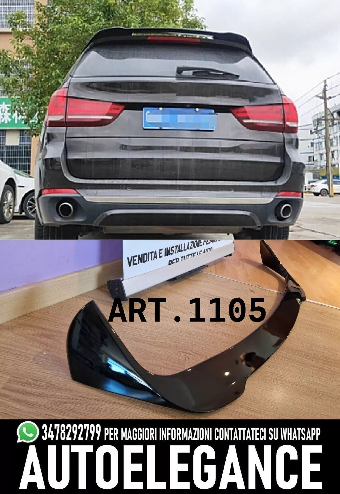 ⭐1105 SPOILER TETTO ADATTO PER BMW X5 F15 2014-2018 NERO LUCIDO⭐