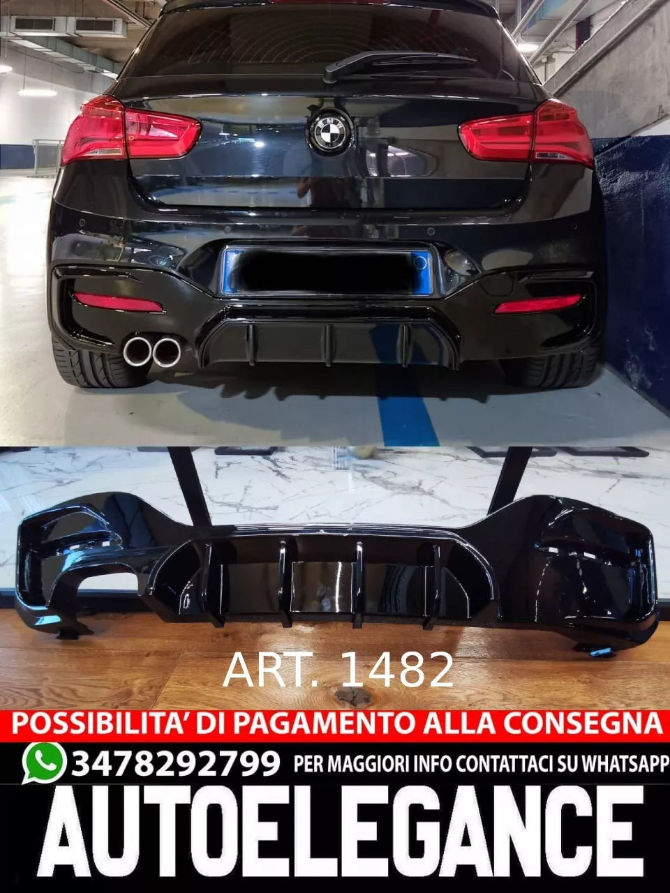 ⭐1482 DIFFUSORE ADATTO PER BMW SERIE 1 F20 F21 MSPORT 2015-2019 2SX NERO LUCIDO⭐