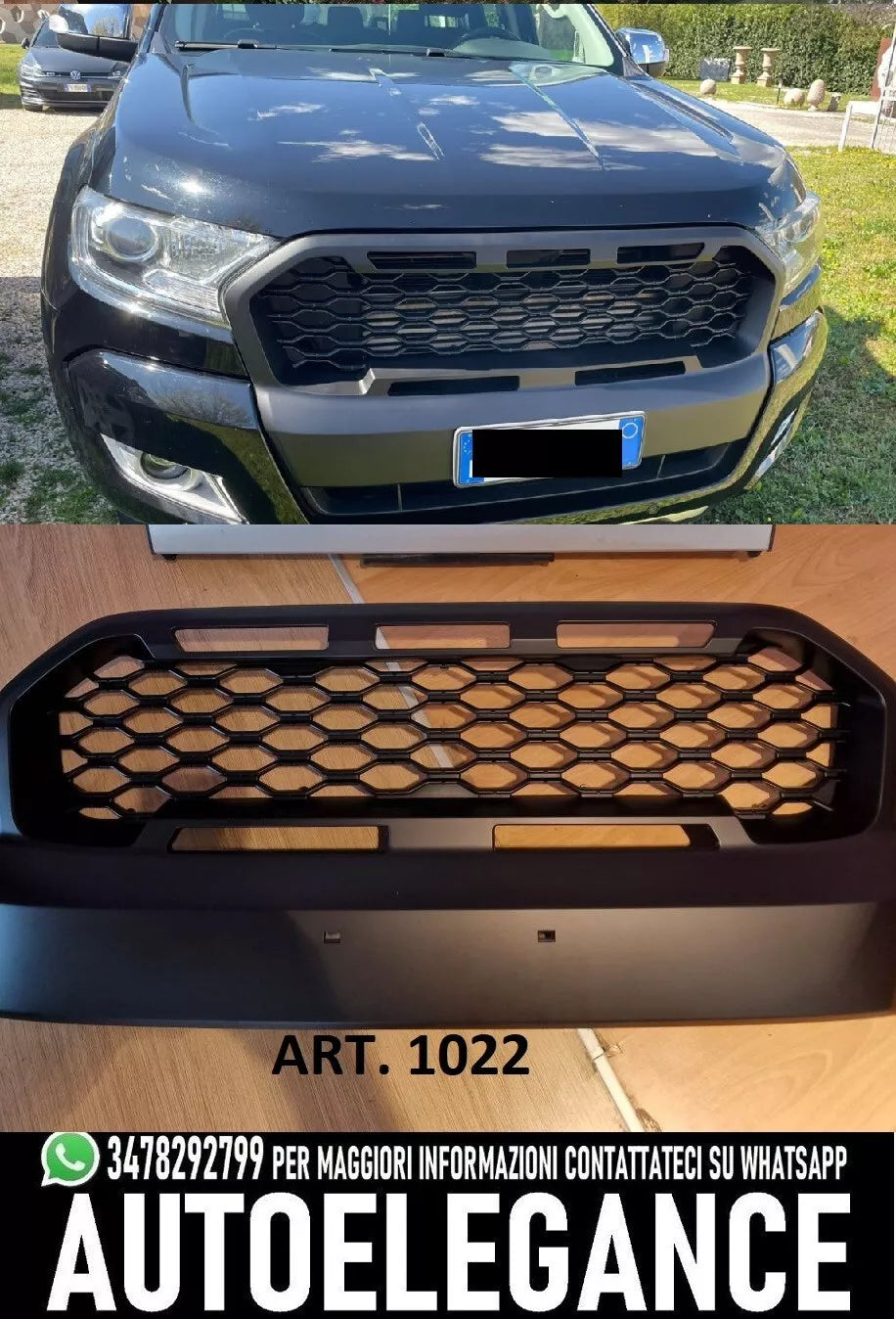 1022 FRONT GRILLE FOR FORD RANGER T6 15-21 SPORTS LOOK ABS HONEYCOMB 