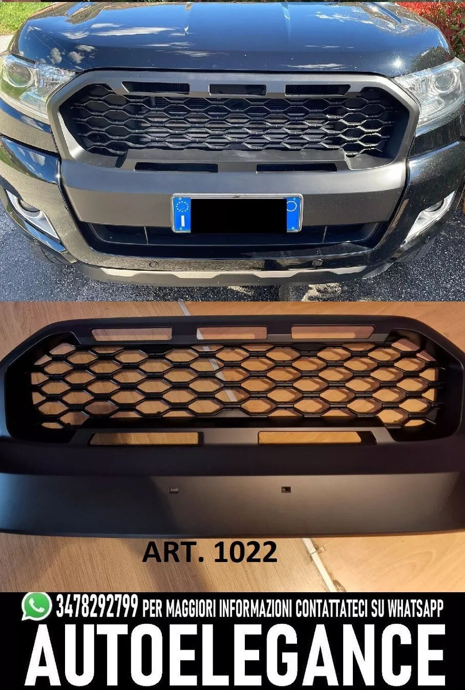 1022 FRONT GRILLE FOR FORD RANGER T6 15-21 SPORTS LOOK ABS HONEYCOMB 