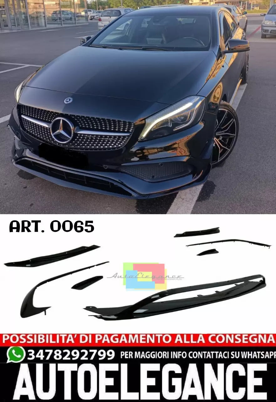 0065⭐ MERCEDES A W176 15-18 SPLITTER PER PARAURTI ANTERIORE AMG A45 ABS NERO ⭐