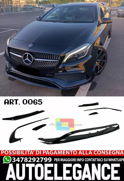 0065⭐ MERCEDES A W176 15-18 SPLITTER PER PARAURTI ANTERIORE AMG A45 ABS NERO ⭐