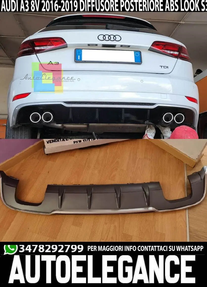0194⭐SOTTO PARAURTI ADATTO PER AUDI A3 8V SPORTBACK 16-19 RESTYLING DIFFUSOR S3⭐