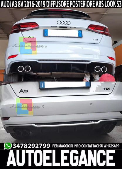 0194⭐SOTTO PARAURTI ADATTO PER AUDI A3 8V SPORTBACK 16-19 RESTYLING DIFFUSOR S3⭐