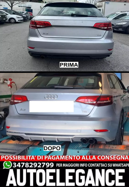 0194⭐SOTTO PARAURTI ADATTO PER AUDI A3 8V SPORTBACK 16-19 RESTYLING DIFFUSOR S3⭐