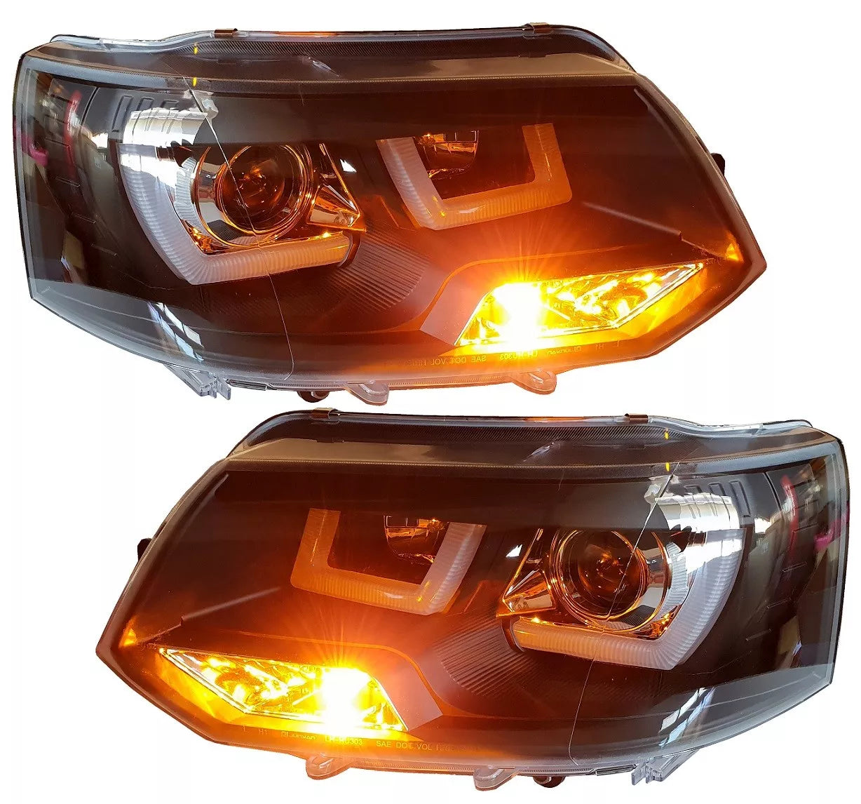 💎FANALI U LED ADATTO PER VW T5 09-15 NERO MULTIVAN TRANSPORTER KIT LIFTING💎