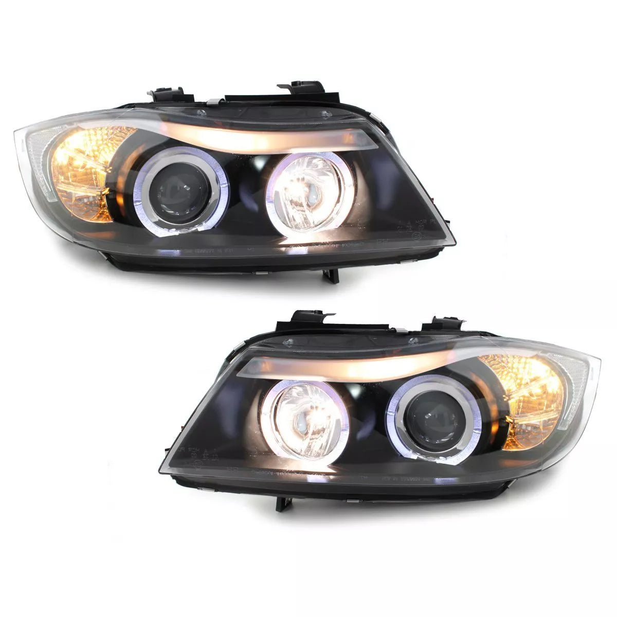 FANALE LED ANGEL EYES PER BMW E90 E91 05-08 NERO FARO PRINCIPALE