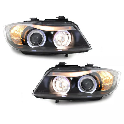 FANALE LED ANGEL EYES PER BMW E90 E91 05-08 NERO FARO PRINCIPALE