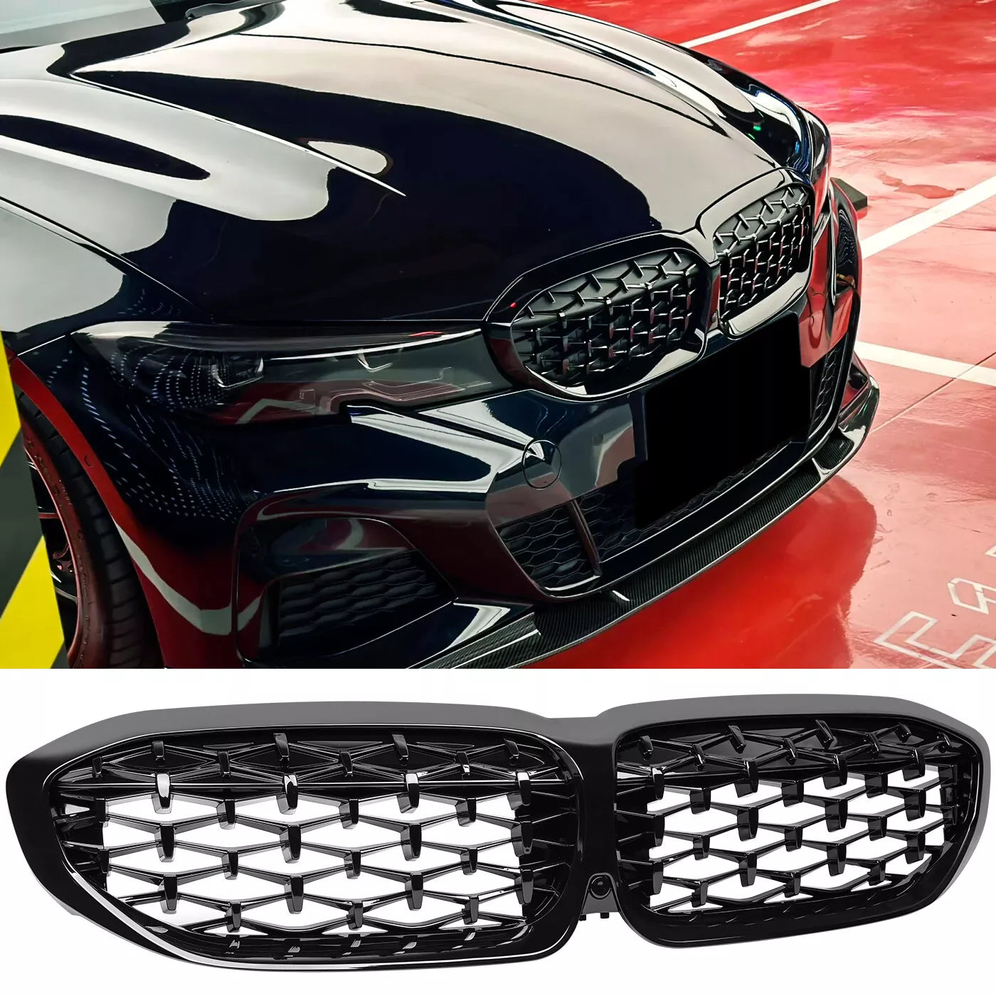🔥Griglia renale radiatore stile Diamand adatta per BMW Serie 3 G20 G21 nero 🔥