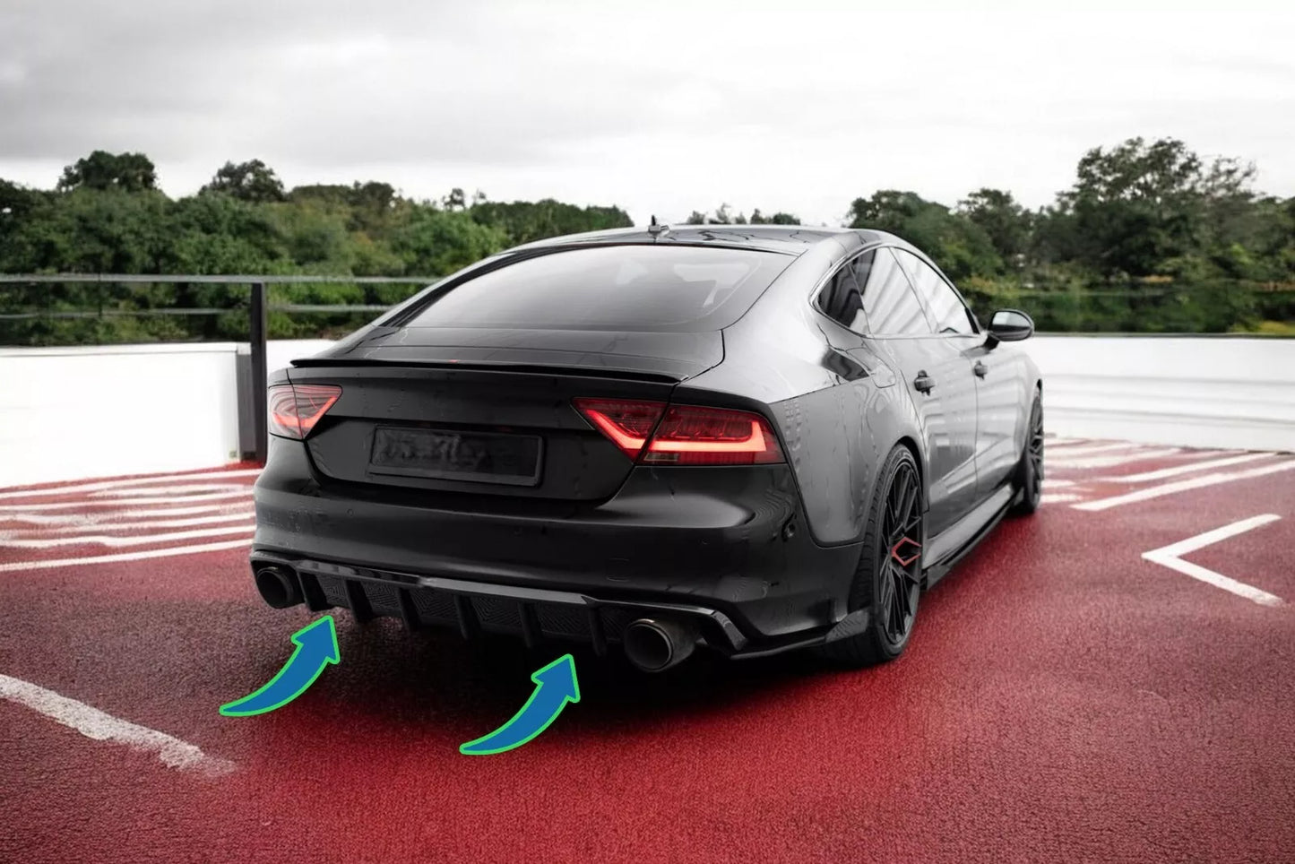 ⭐ Diffusore posteriore nero luci adatto per Audi A7 S-Line C7t⭐