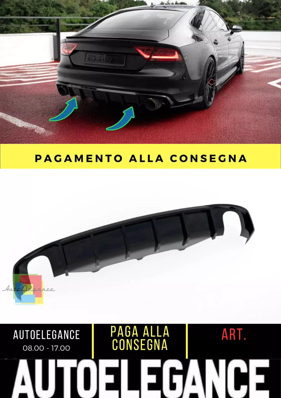 ⭐ Diffusore posteriore nero luci adatto per Audi A7 S-Line C7t⭐