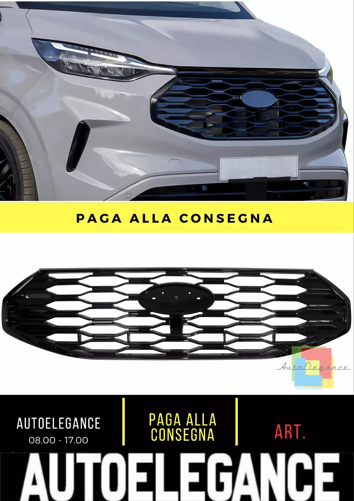 Black Gloss Sport Grille suitable for Ford Tourneo Transit Custom from 2023