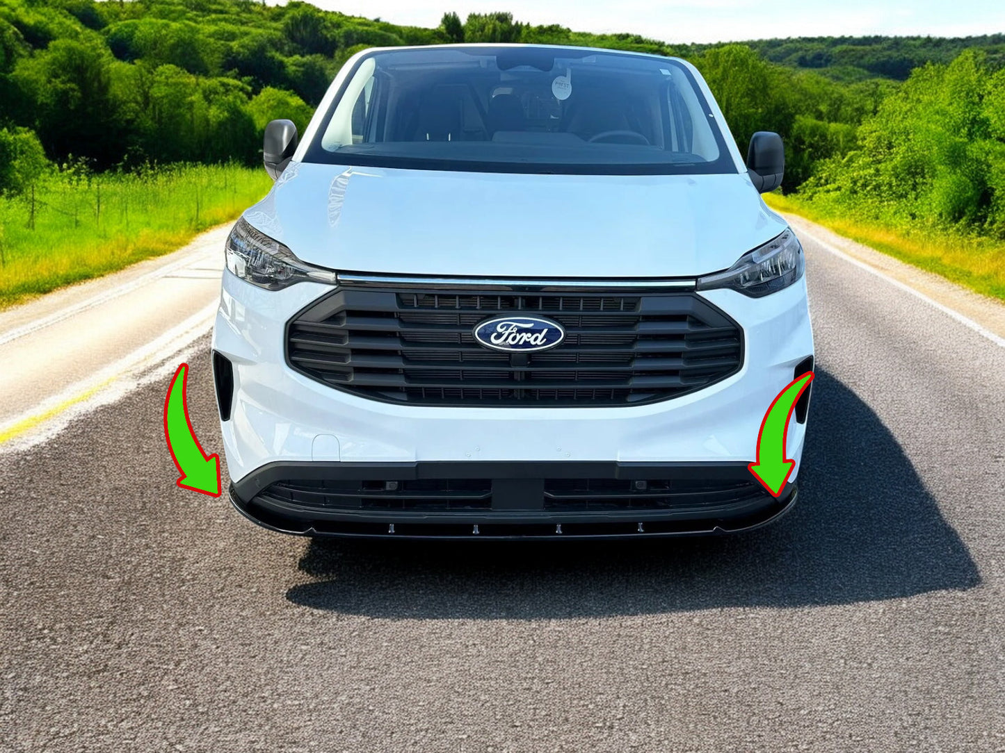 🔥FRONT SPLITTER SUITABLE FOR FORD TRANSIT CUSTOM MK2 (2023-) GLOSSY BLACK ABS🔥