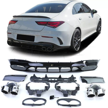 ⭐Glossy Black Sports Diffuser with Exhaust Tips for Mercedes CLA C118⭐