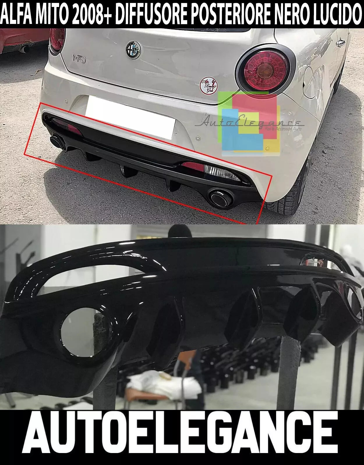 0151🔥DIFFUSORE ALFA ROMEO MITO 2008+ SOTTO PARAURTI POSTERIORE DAM NERO🔥