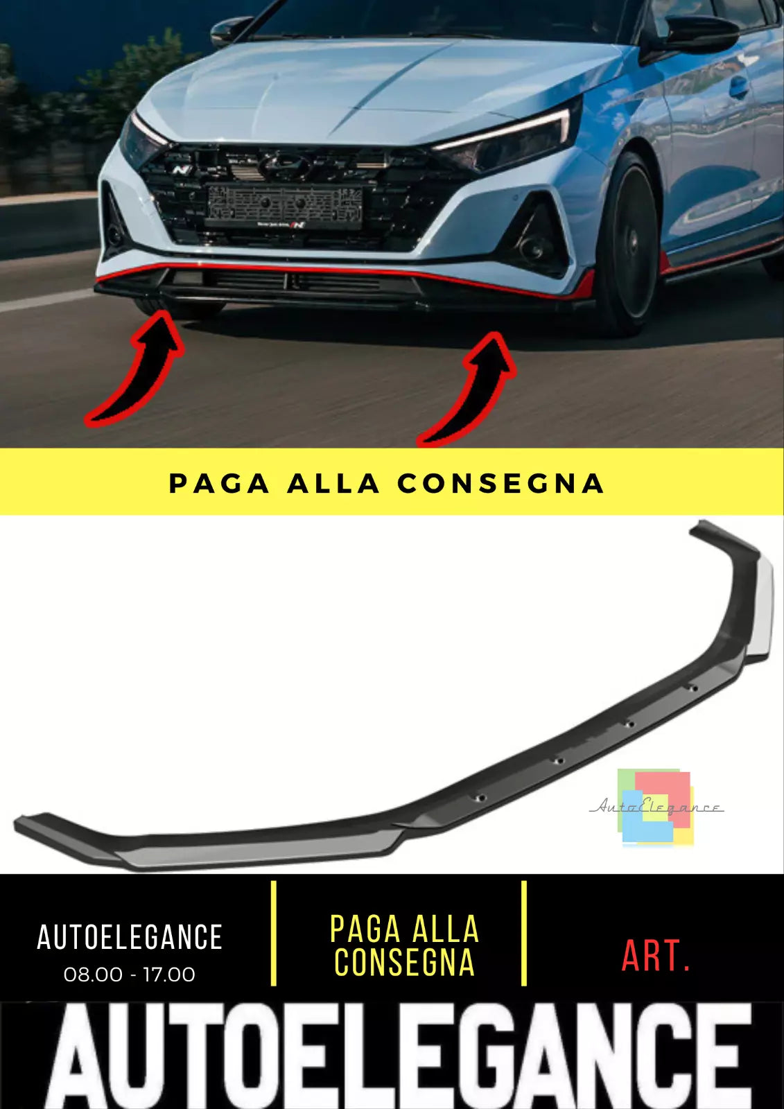 ⭐splitter adatto per Hyundai I20 N 3 2020+ - Bumper Splitter Front nero lucido⭐