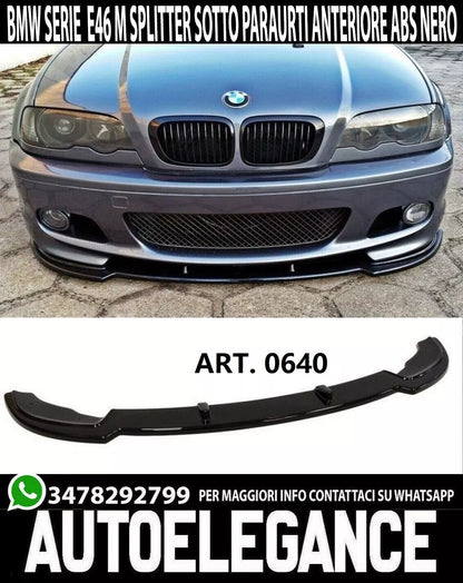 0640⭐LAMA BMW SERIE 3 E46 M3 SOTTO PARAURTI ANTERIORE ABS NERO LUCIDO SPLITTER ⭐