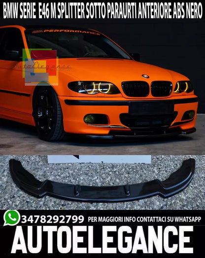 0640⭐LAMA BMW SERIE 3 E46 M3 SOTTO PARAURTI ANTERIORE ABS NERO LUCIDO SPLITTER🔥