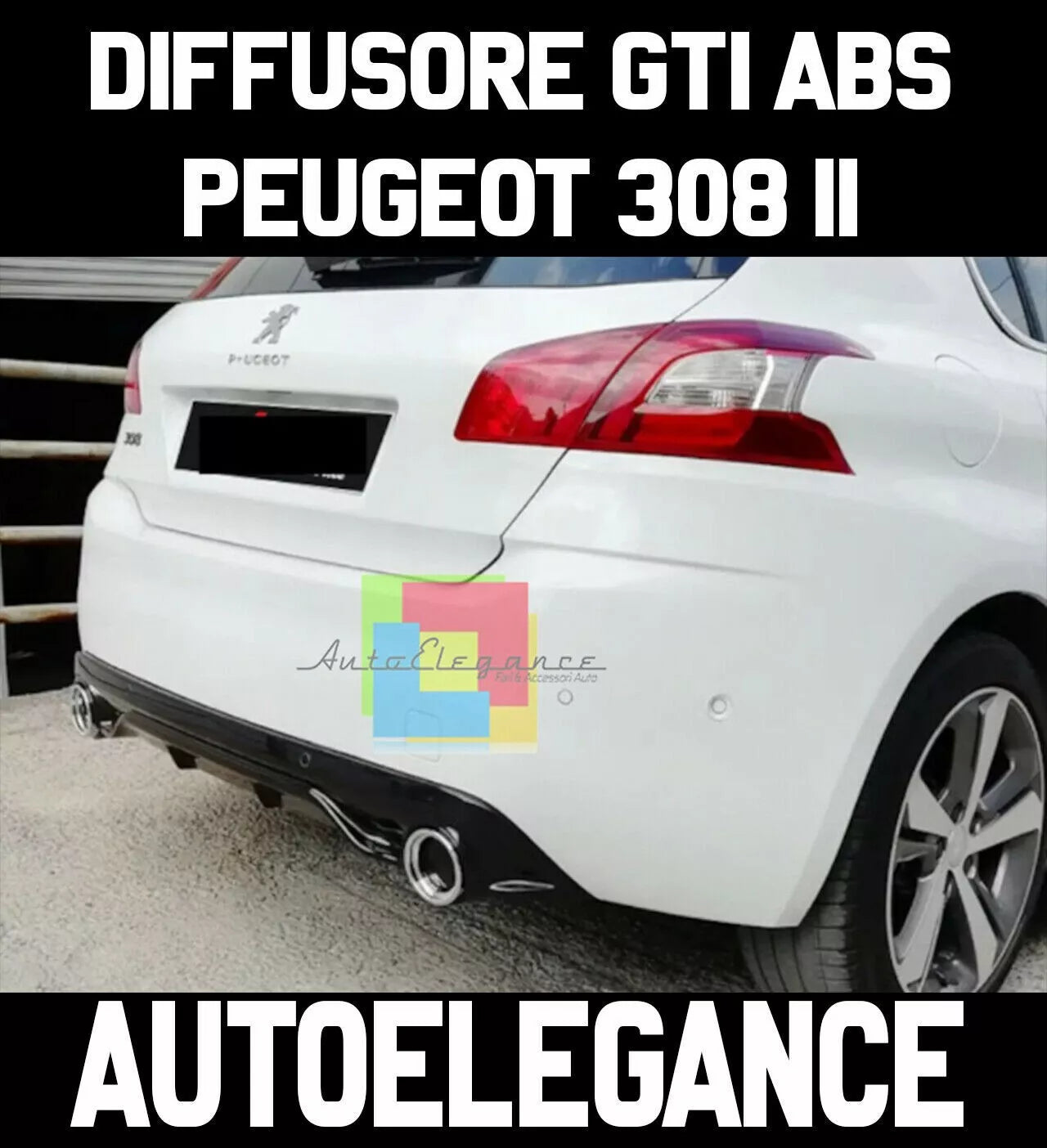 ⭐0254⭐DIFFUSORE NERO LUCIDO PER PEUGEOT 308 II 5 PORTE 13-21 LOOK GTI ⭐