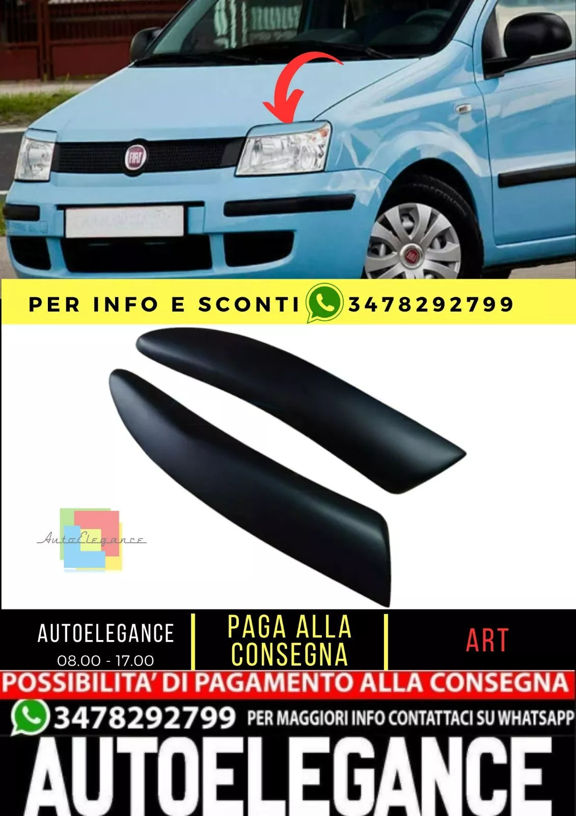 💎Sopracciglia per FIAT PANDA (169) 2003-2012 ABS Plastica palpebre fari