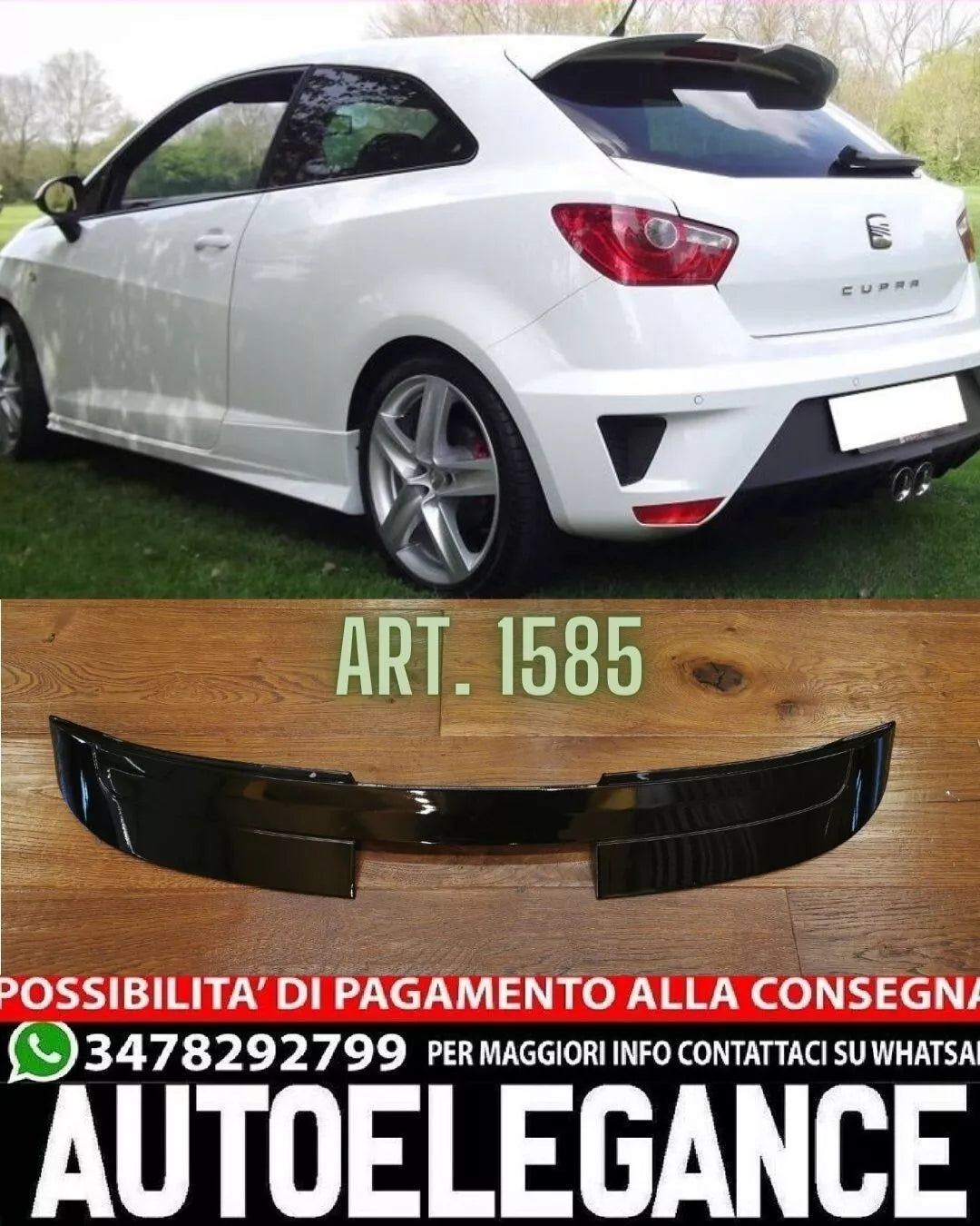 SPOILER TETTO ADATTO PER SEAT IBIZA 6J 3 ANTE OTTICA CUPRA DESIGN NERO LUCIDO-