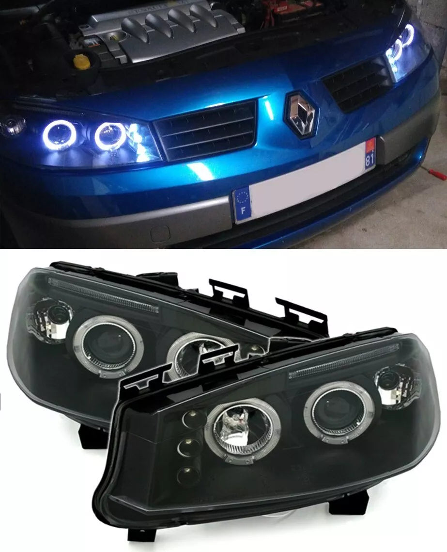🔥2141 FARI ANTERIORI ADATTE PER RENAULT MEGANE MK2 2002-2005 ANGEL EYES NERI🔥