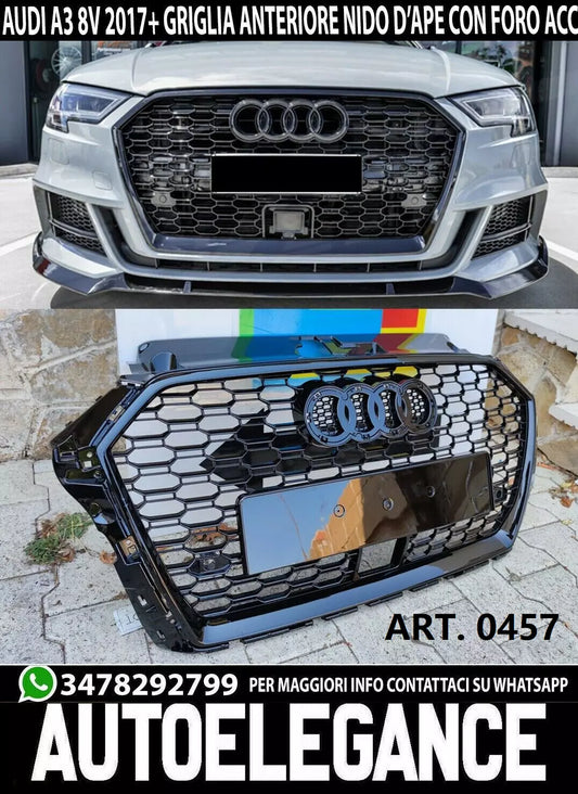 🔥0457 GRIGLIA PER AUDI A3 8V 2017-2020 NIDO D'APE BLACK RS3 FORO ACC RADAR🔥