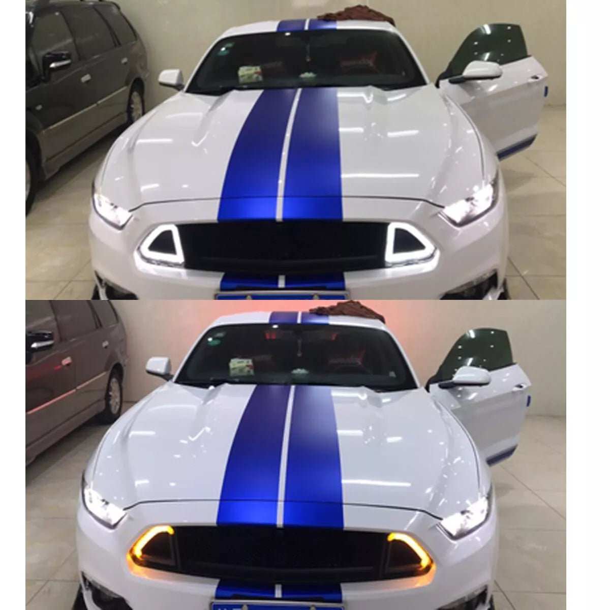 🔥Mustang 15-17 Bianco LED Griglia Raccordo Corsa Radiatore Illuminazione🔥