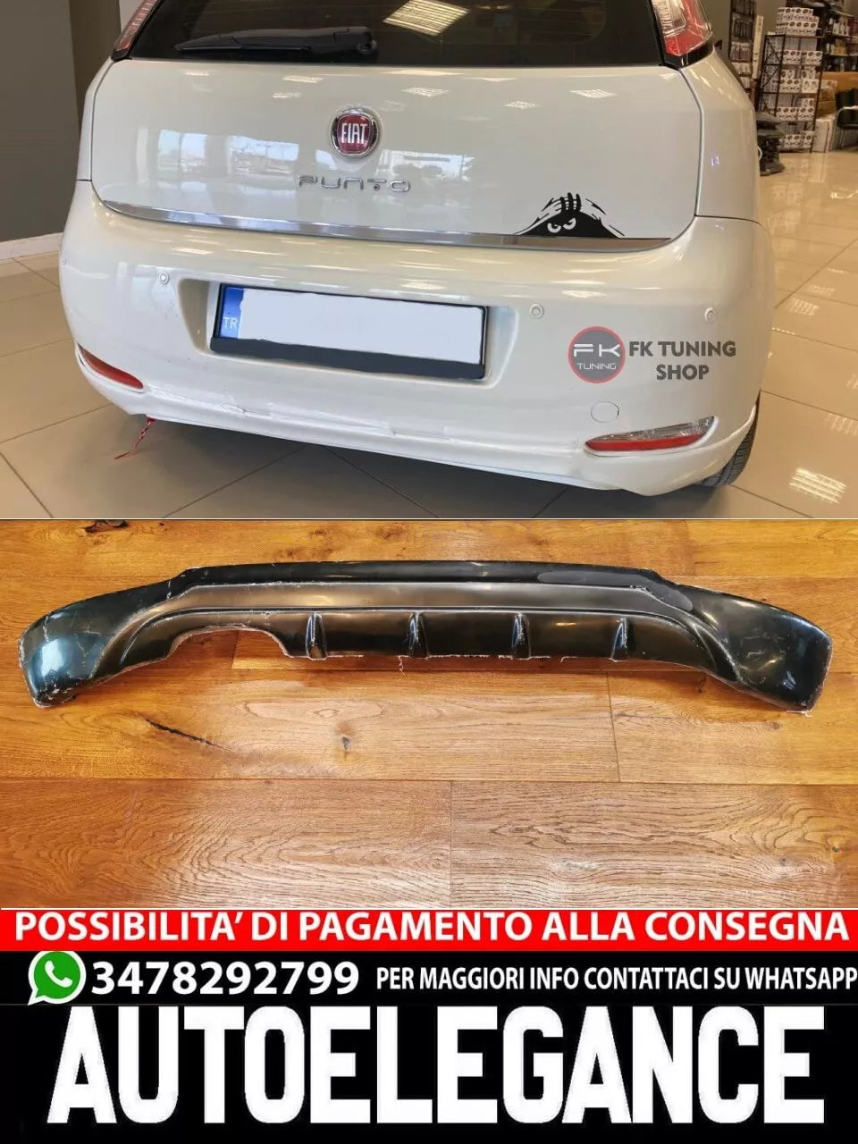 1115 FIAT PUNTO EVO 2009-2018 DIFFUSORE POSTERIORE SOTTO PARAUTI SPORTIVO ABS