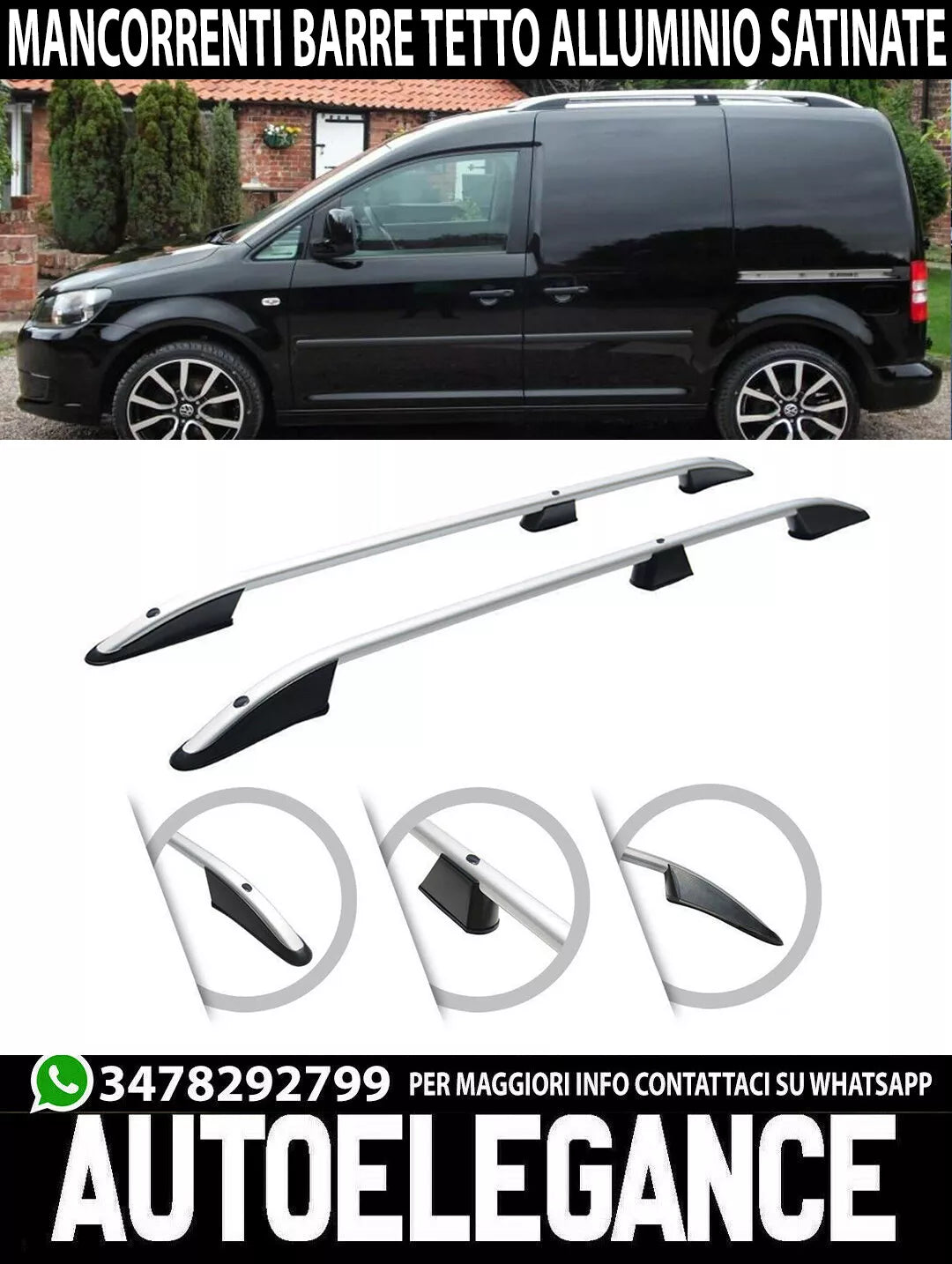 VW CADDY III 2003-2009 BARRE SUL TETTO MANCORRENTI SATINATE PORTAPACCHI