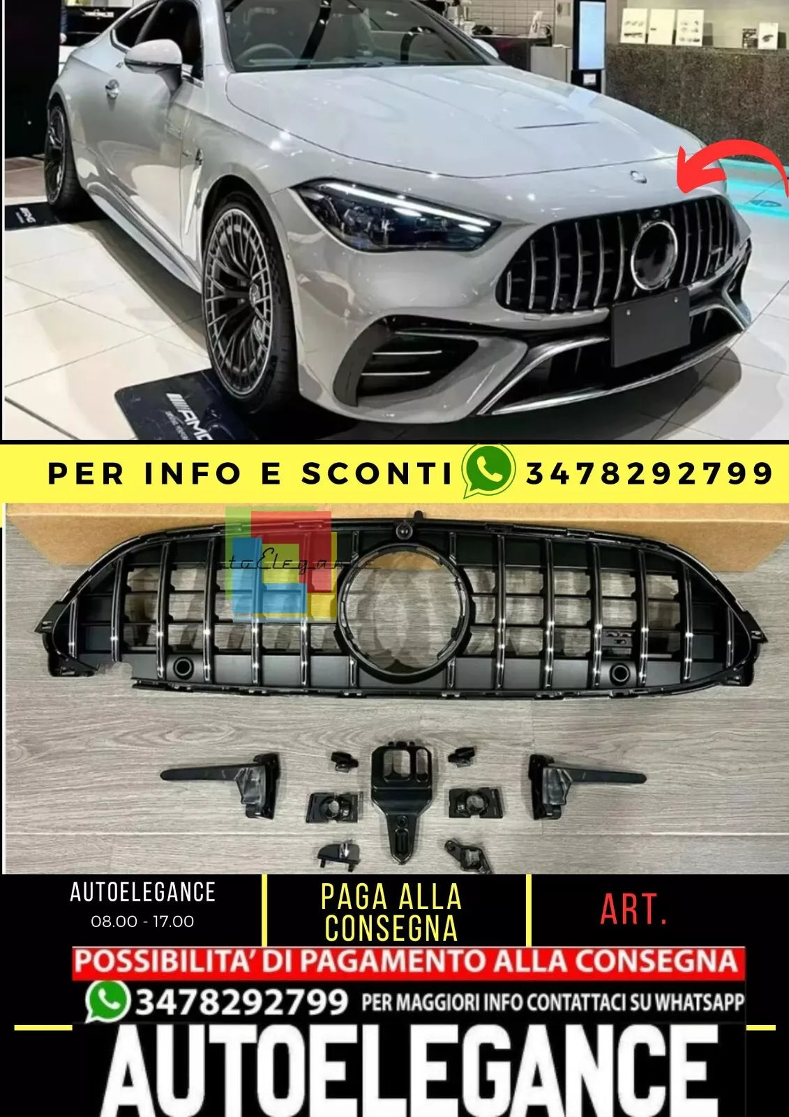 Griglia anteriore adatta per Mercedes Classe W236 2024 + Look AMG Gt Profile cromato