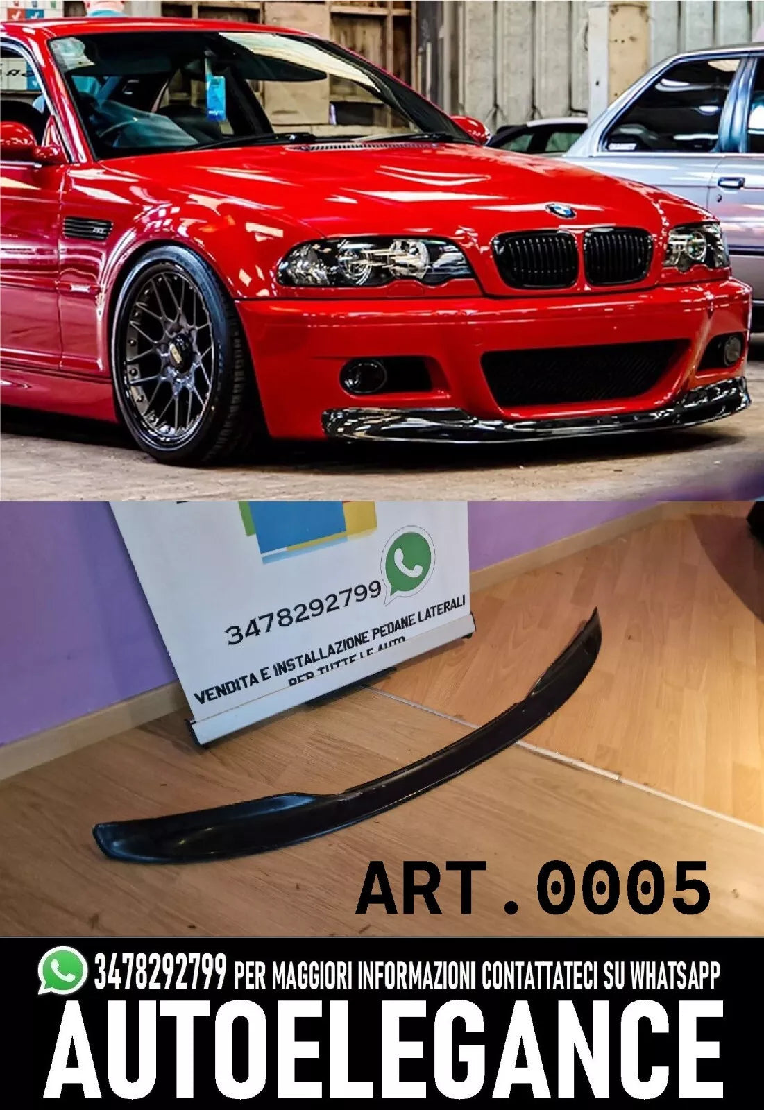 SPLITTER ADATTO PER BMW SERIE 3 E46 1997-2006 M3 LOOK NERO LUCIDO 0005
