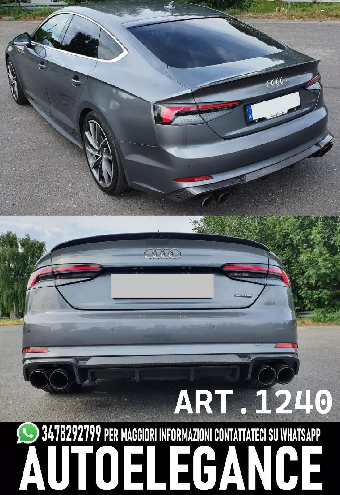DIFFUSORE ADATTO PER AUDI A5 F5 SLINE GREZZO LOOK TUNING