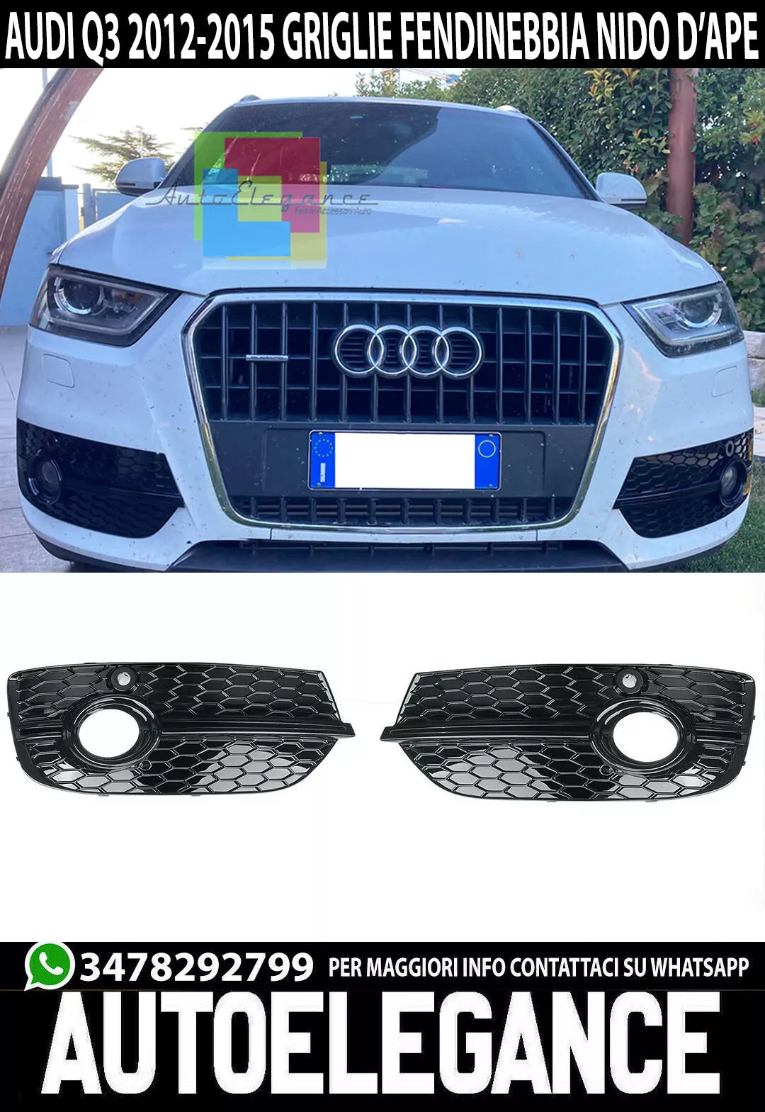 GRIGLIE FENDINEBBIA NERE PER AUDI Q3 2012-2015 DESIGN RSQ3 SQ3