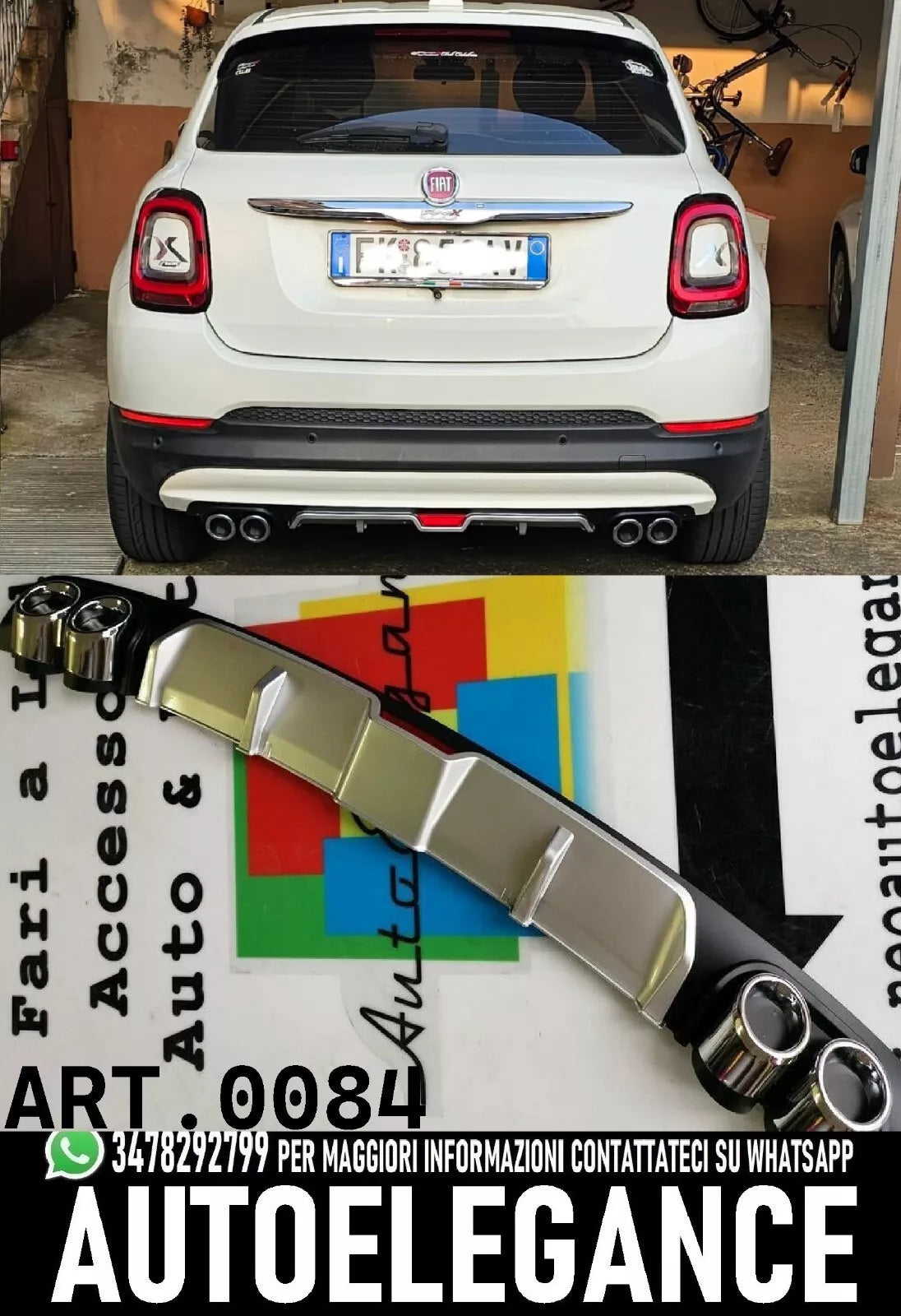 Diffusore Paraurti inferiore adatto per Fiat 500X Look Sport