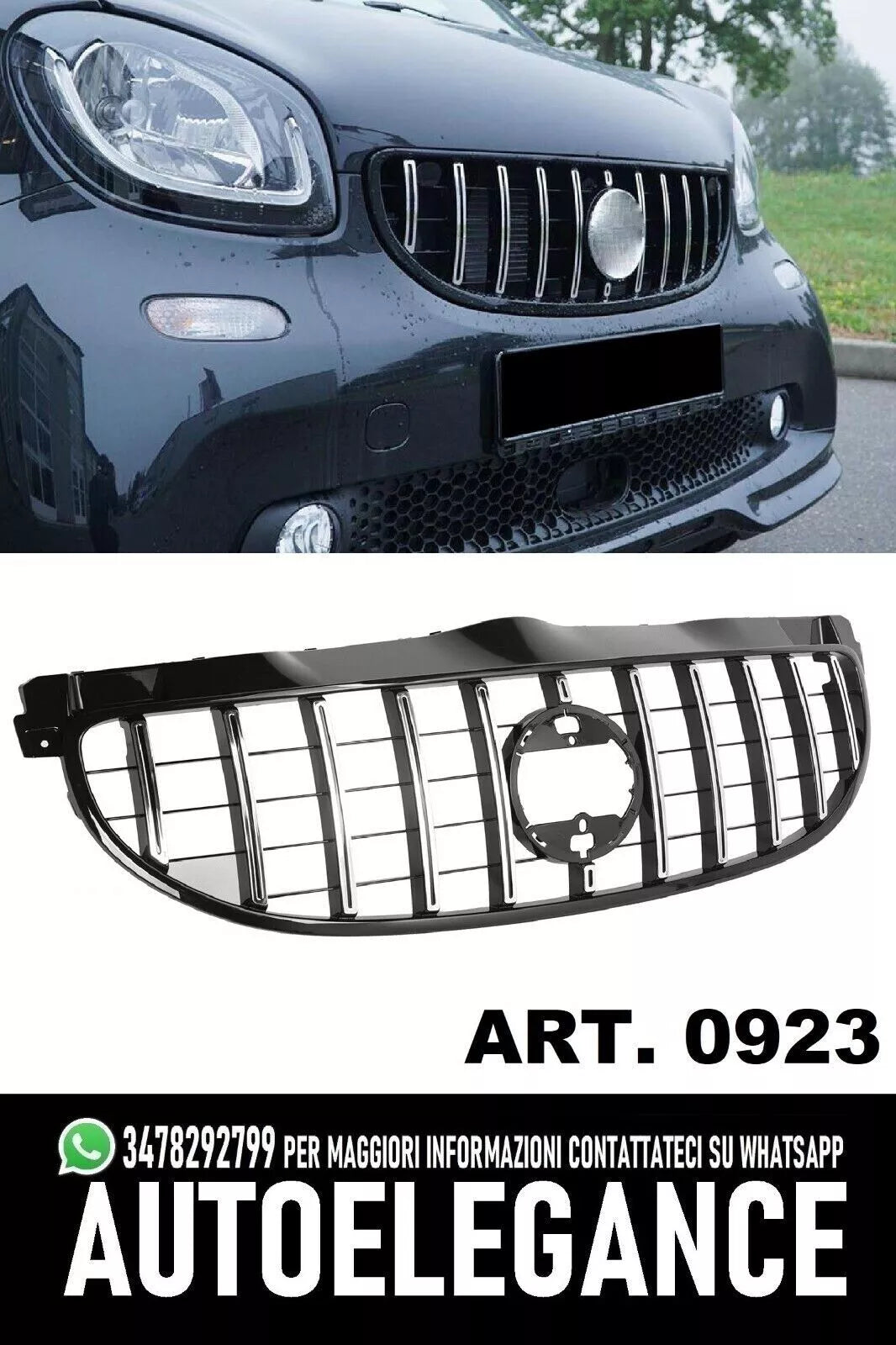 GRIGLIA ANTERIORE PER SMART 453 2014-2018 FORTWO LOOK GT CROMATA