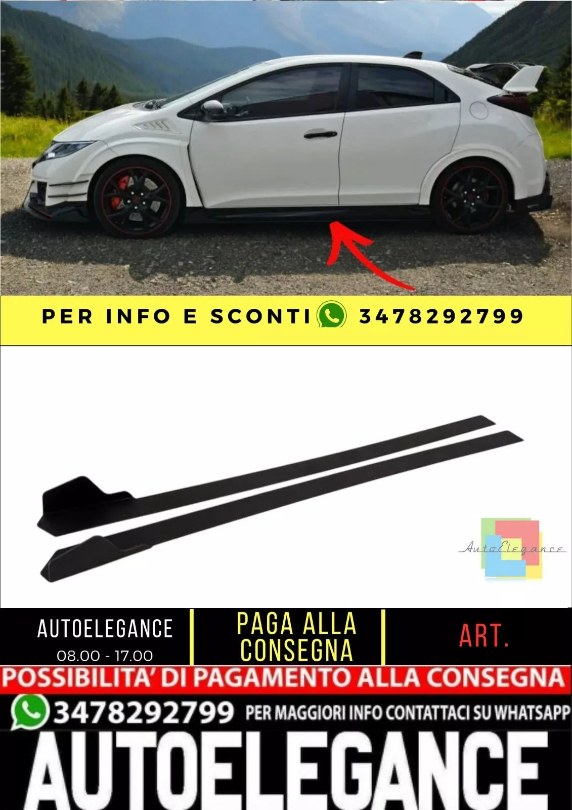 ✨MINIGONNE LATERALI Design ABS per HONDA CIVIC IX TYPE R (FK2) 2015-2017✨