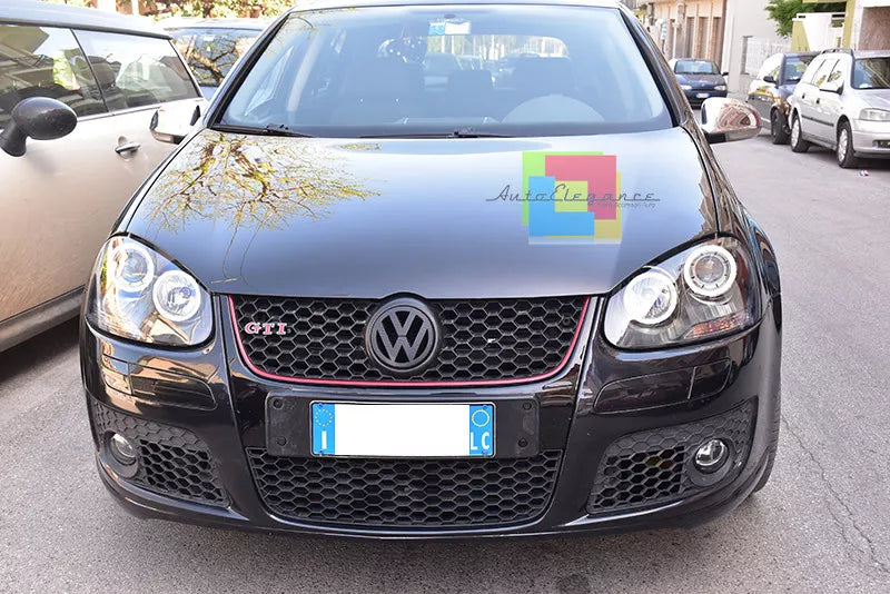 🔥FARI ANTERIORI ADATTI A VW GOLF 5 V 03-08  NERI ANGEL EYES BIANCHI A LED🔥