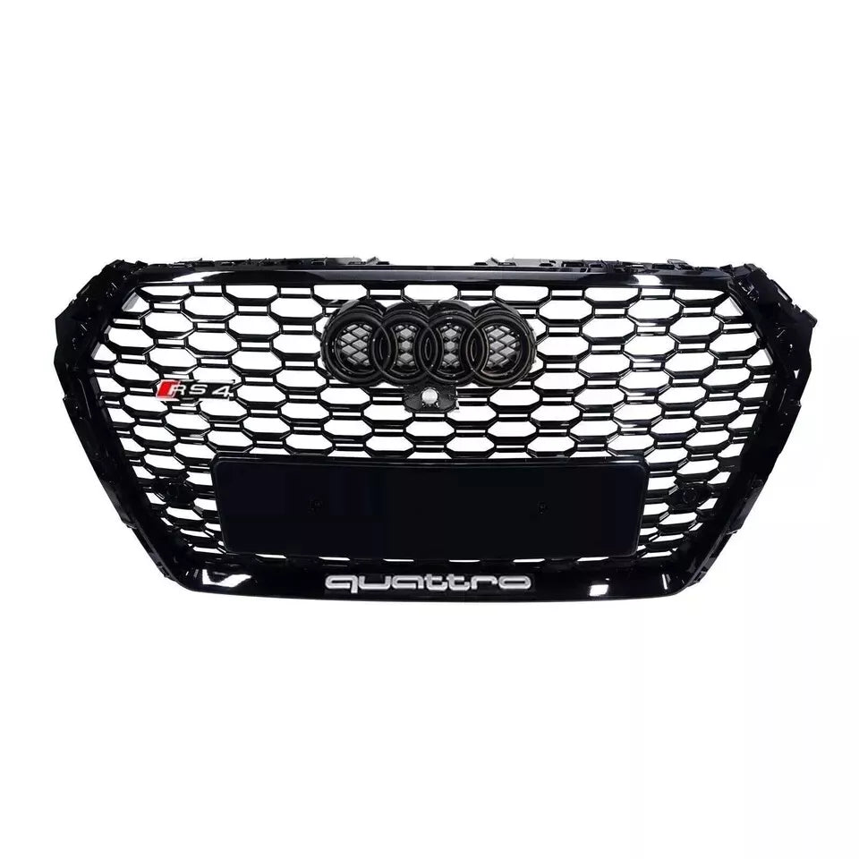 ✨Griglia Audi RS4 Style A4 S4 B9, griglia a nido d'ape nera lucida 17-19✨