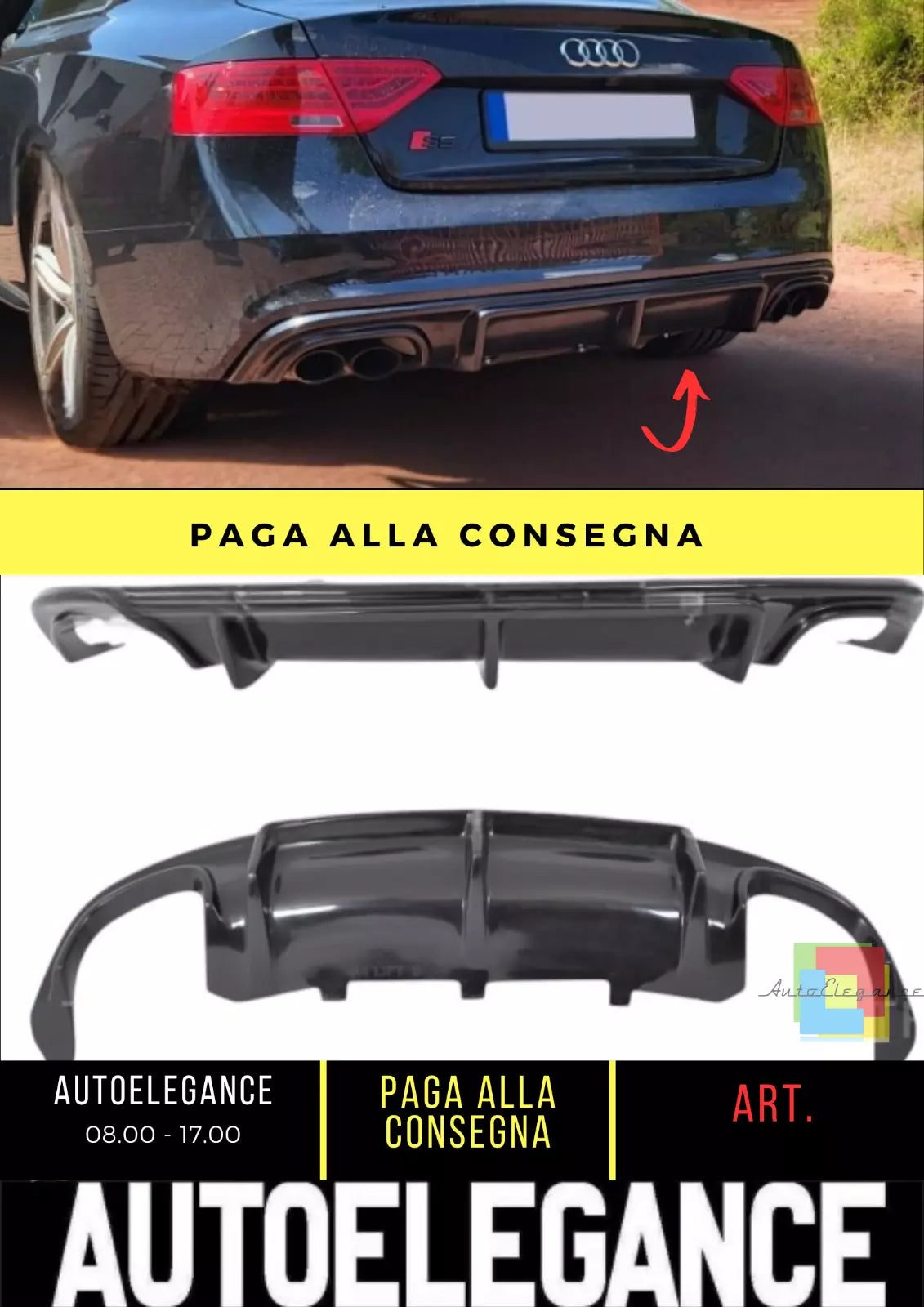 😍👌DIFFUSORE POSTERIORE ADATTO PER AUDI A5 SPORTBACK LOOK RS5 2011-2016👌😍