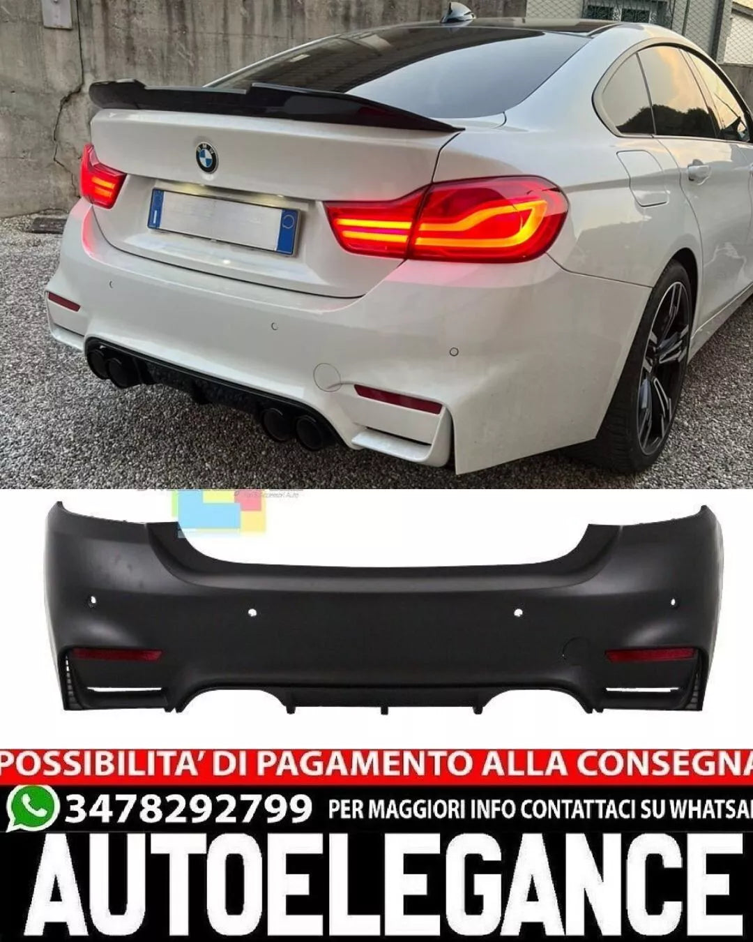 PARAURTI POSTERIORE ADATTO PER BMW SERE 4 F36 LOOK M4 DESIGN SPORTIVO