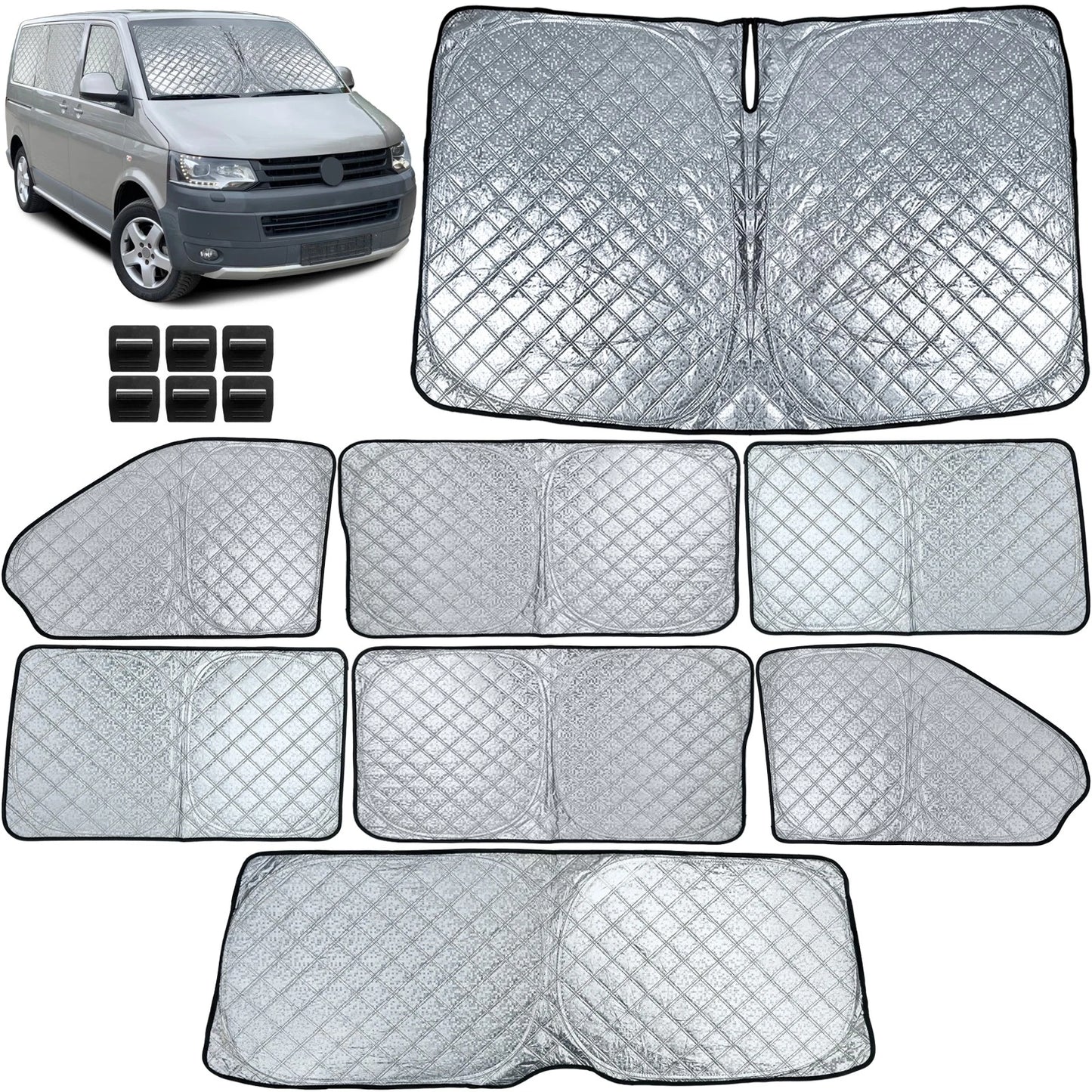 💫Set Parasole Oscuranti (8 Pezzi) per VW Bus Transporter T5 / T6 (2003–2019)💫