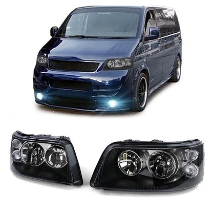 💫 Faro Anteriore H7/H1 Nero in Vetro Trasparente con Motore LWR per VW Bus T5💫
