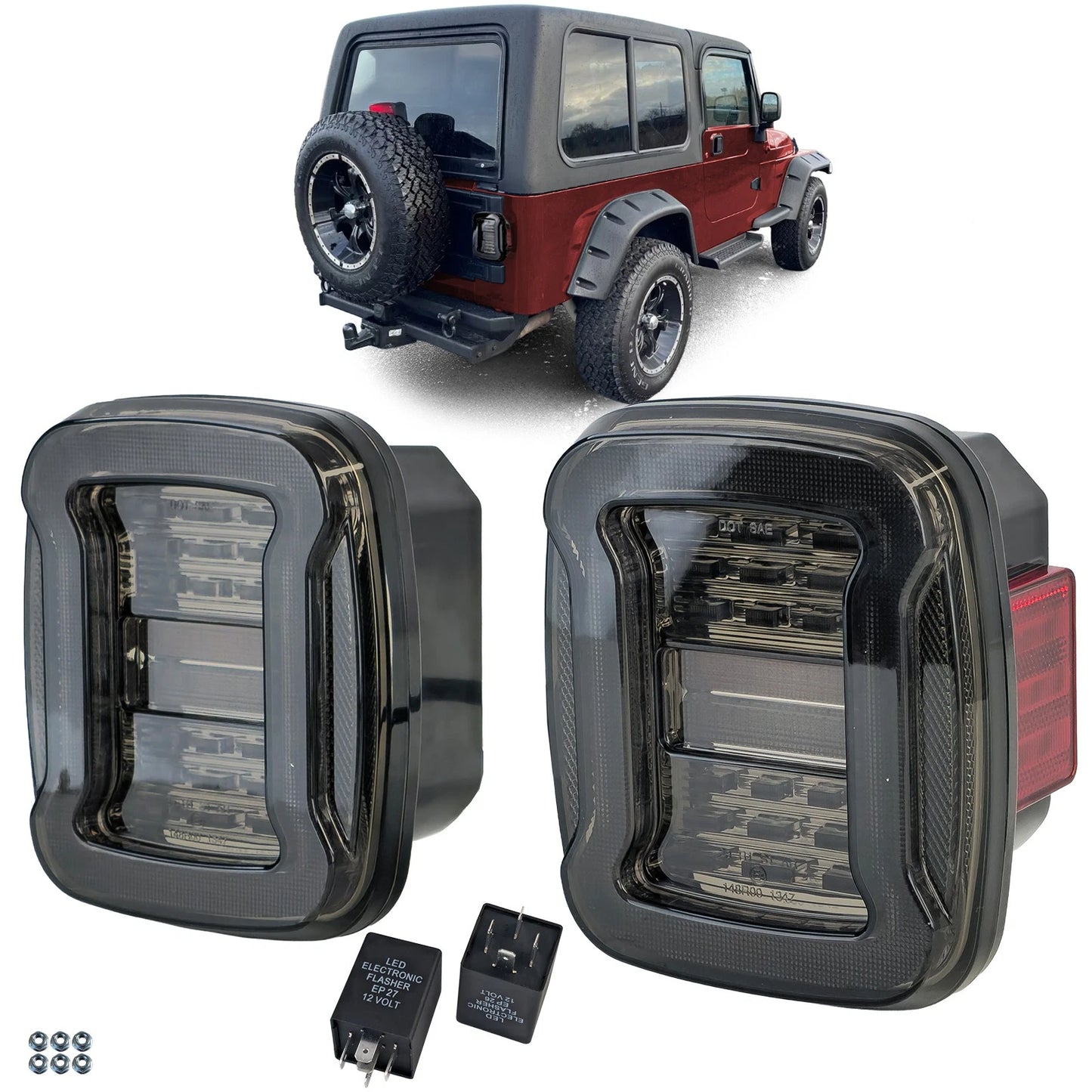 💫Fanali Posteriori a LED Nero Fumo per Jeep Wrangler CJ / YJ / TJ (1986–2007)💫