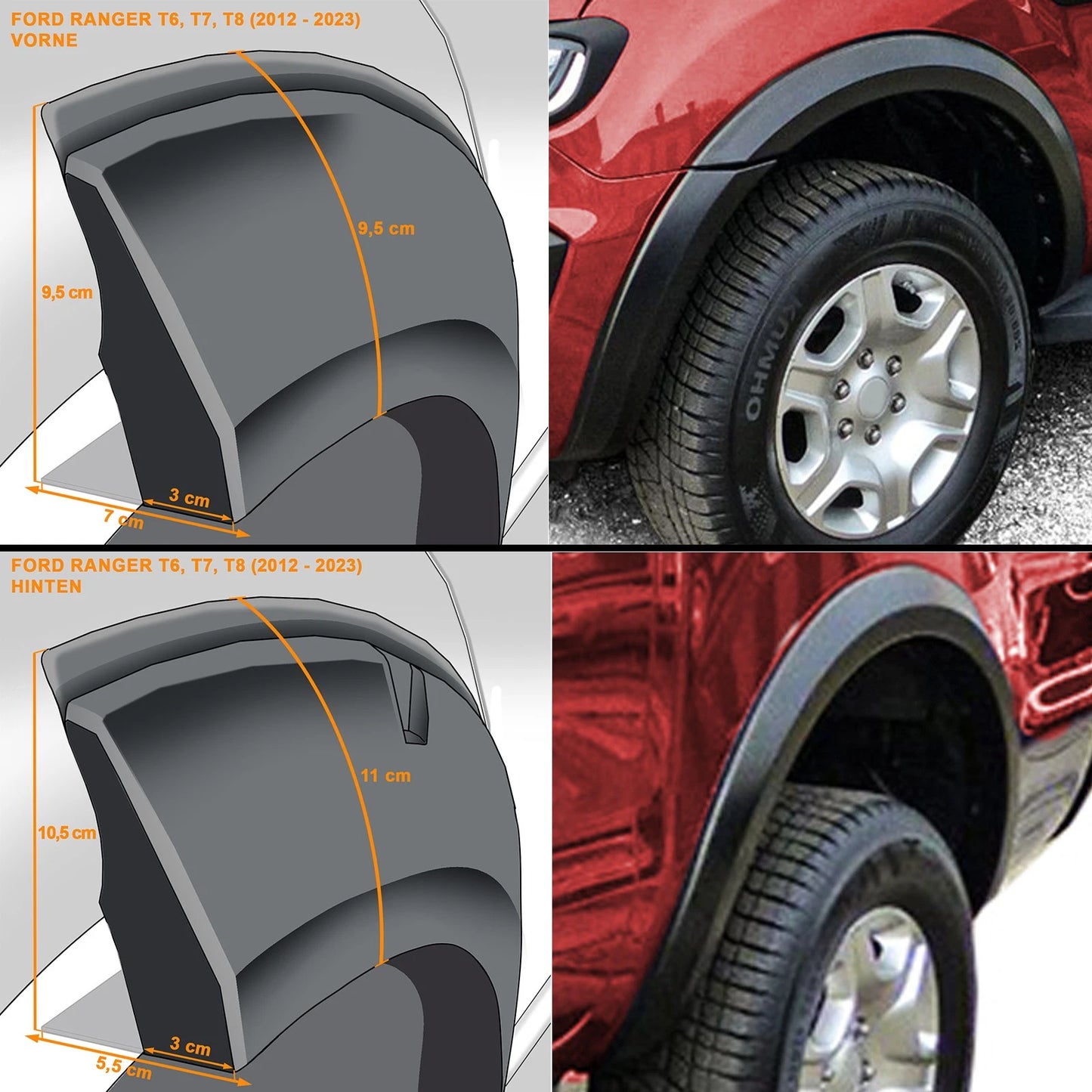 🎀Set Allargamento Passaruota Parafango 3" per Ford Ranger T6 T7 T8 2012-2023🎀