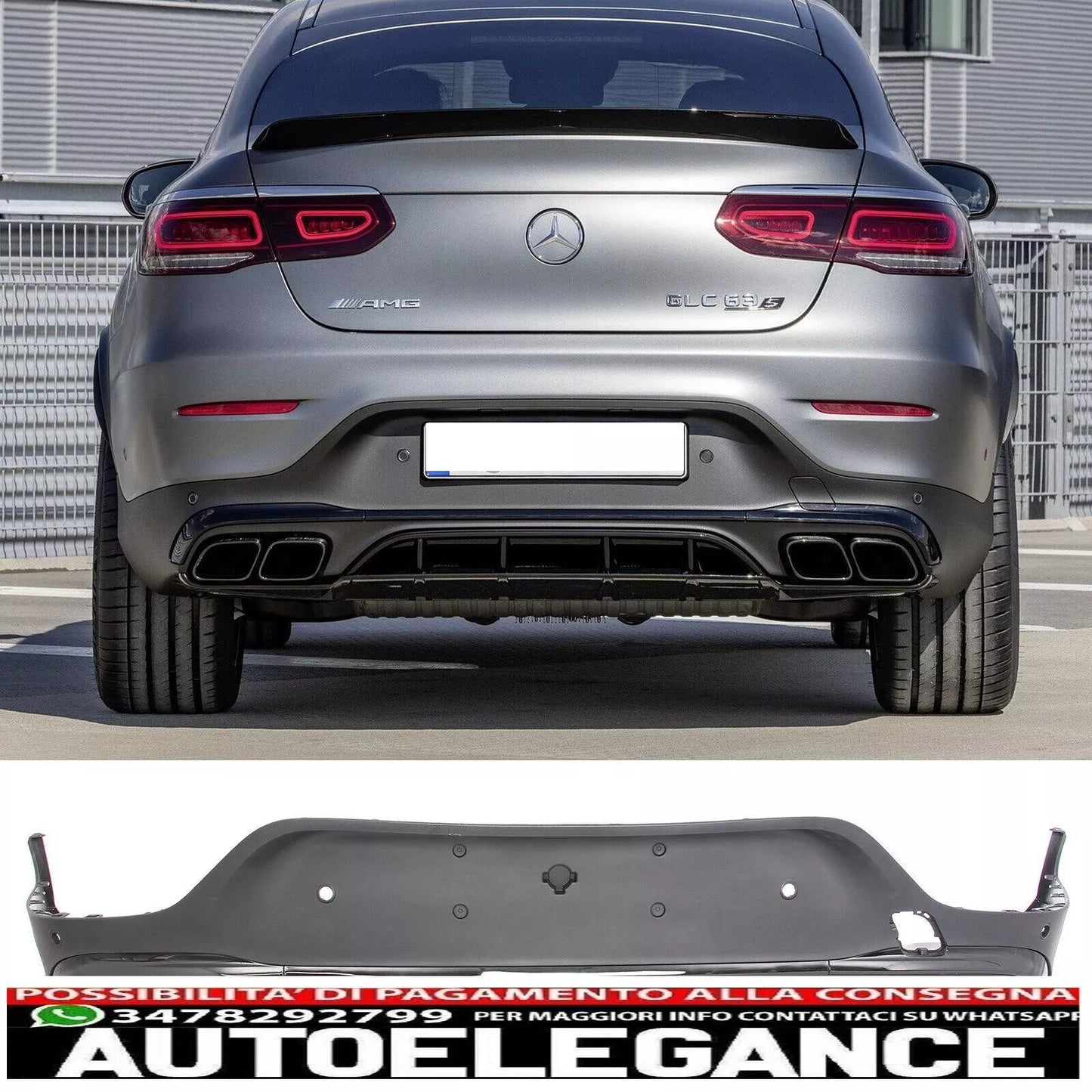 Terminale di scarico diffusore posteriore per mercedes glc c253 nero 63 amg otti