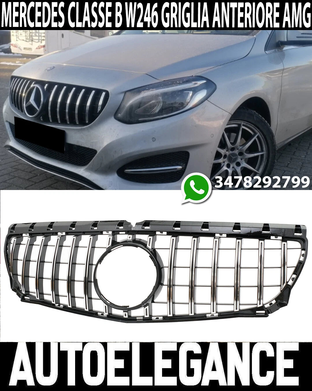 GRIGLIA ANTERIORE MERCEDES CLASSE B W246 11-14 MASCHERINA AMG PROFILI SATINATI