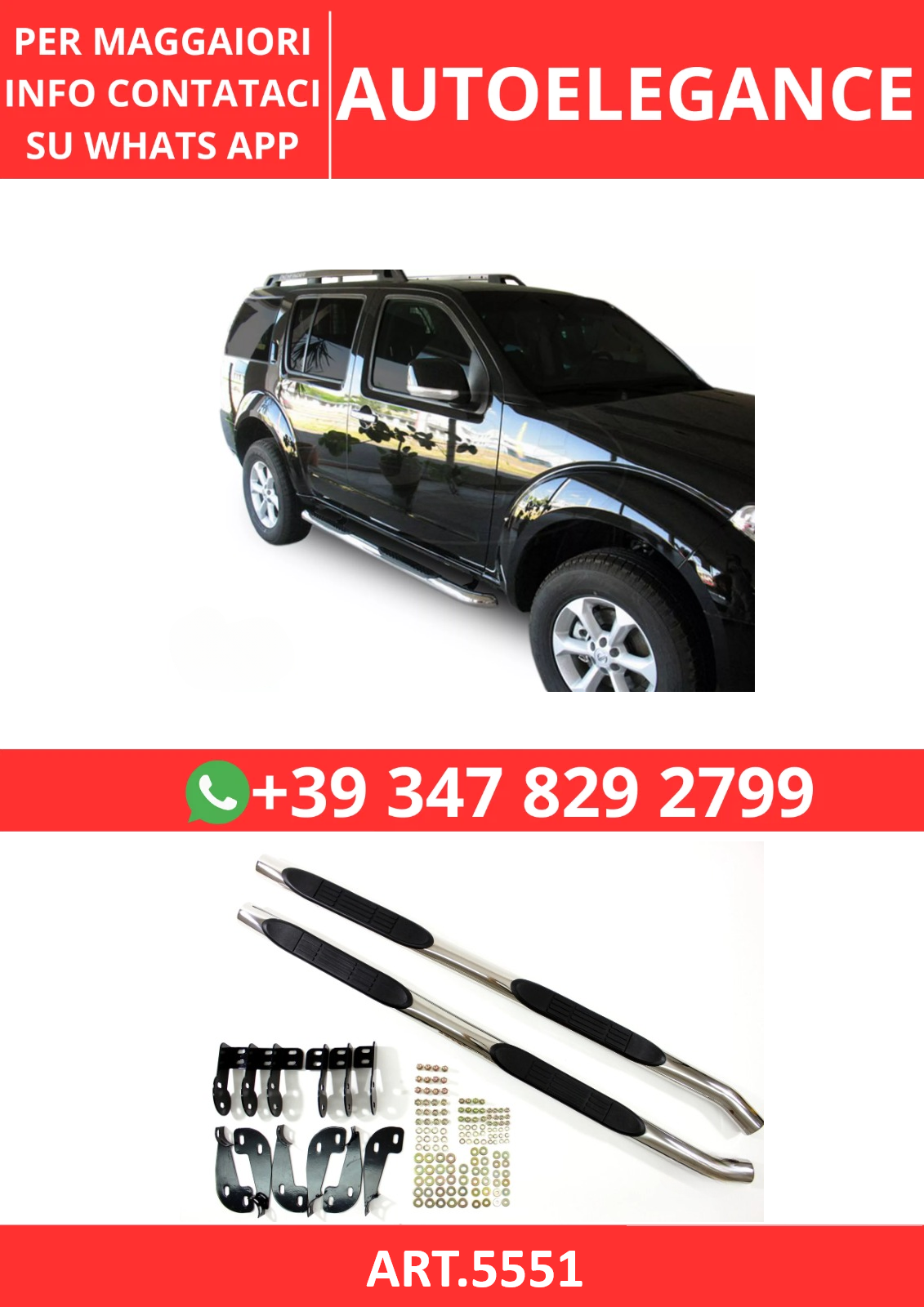 💫ART.5551 Pedane Laterale Inox per Nissan Pathfinder 2005-2012💫