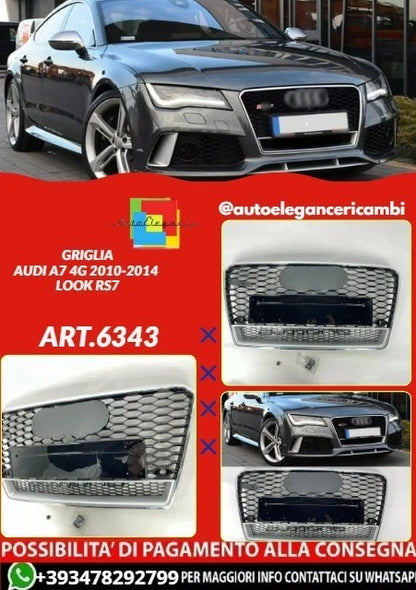 💕ART.6343 GRIGLIA NERA LUCIDA ADATTO PER AUDI A7 4G 2010-2014 LOOK RS7💕