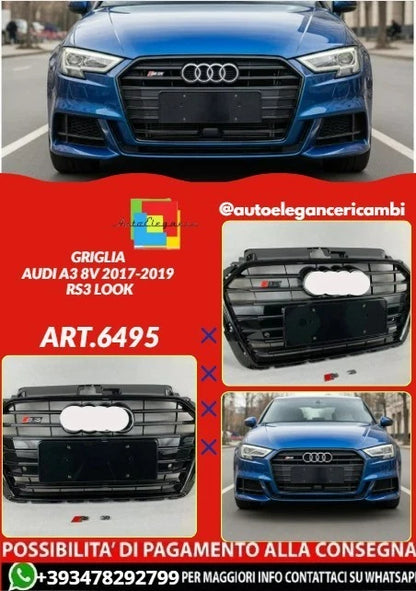 💕ART.6495 GRIGLIA NERA NIDO D'APE ADATTA PER AUDI A3 8V 2017-2019 LOOK RS3💕